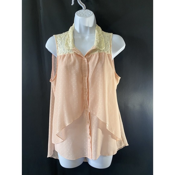 HeartSoul Tops - HeartSoul Womens Sheer Polka Dot Lace Collar Shirt Size Large Whimsical Coquette
